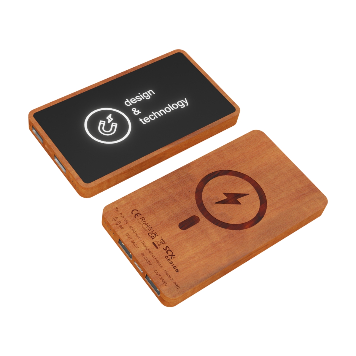 P39 - Magnetic wood powerbank 5000 FSC 100% Maple Wood