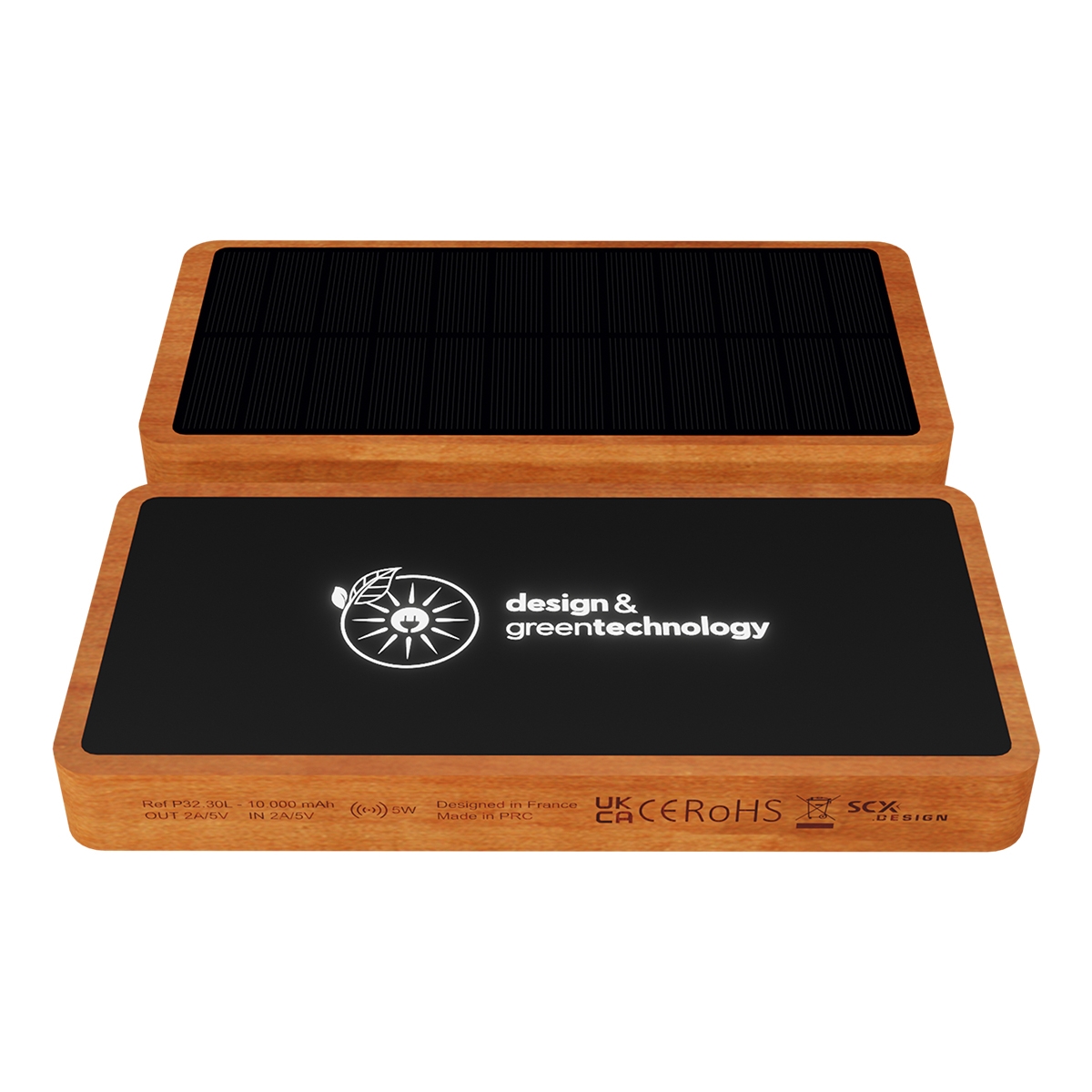 P32 - 10.000 mAh eco solar powerbank FSC® 100% Bamboo