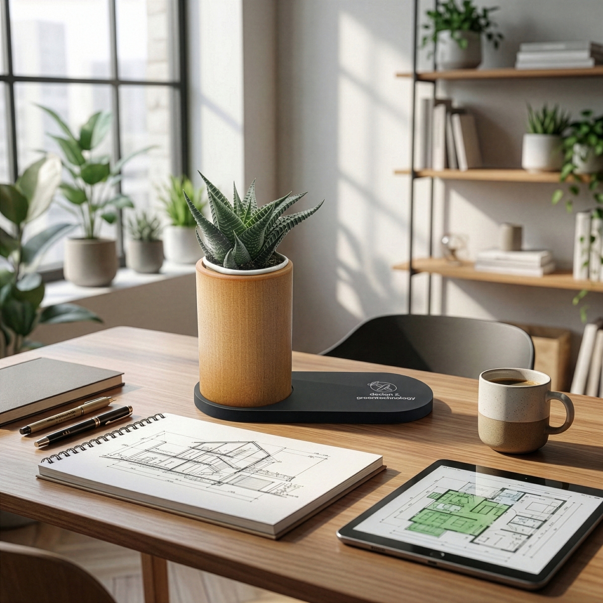 W17 - Chargeur 10W et plante dépolluante de bureau