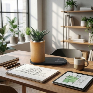 W17 - Chargeur 10W et plante dépolluante de bureau